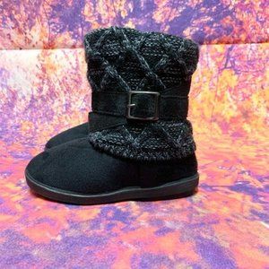 Toddler Girls Black Crisscross Belted Sweater Boots